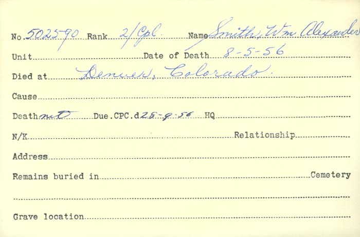 Title: Veterans Death Cards: First World War - Mikan Number: 46114 - Microform: smith_william_a