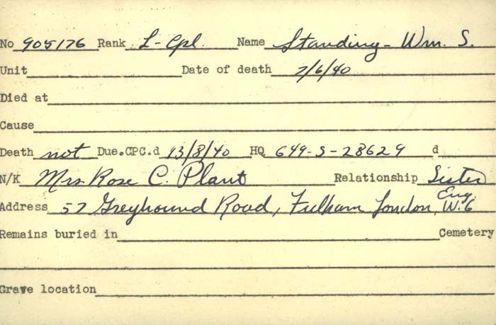 Title: Veterans Death Cards: First World War - Mikan Number: 46114 - Microform: standing_w