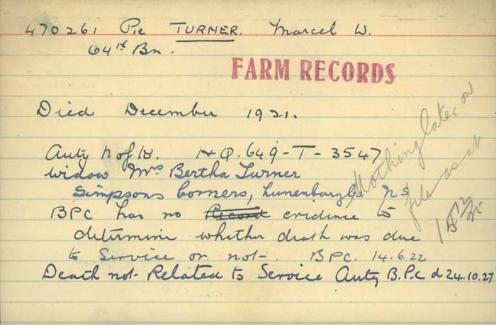 Title: Veterans Death Cards: First World War - Mikan Number: 46114 - Microform: turner_m