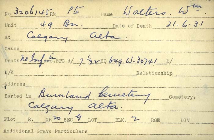 Title: Veterans Death Cards: First World War - Mikan Number: 46114 - Microform: walters_w