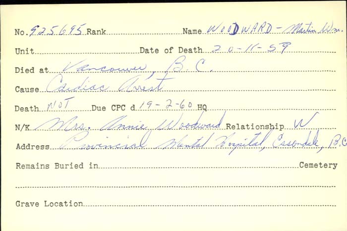 Title: Veterans Death Cards: First World War - Mikan Number: 46114 - Microform: wilson_r
