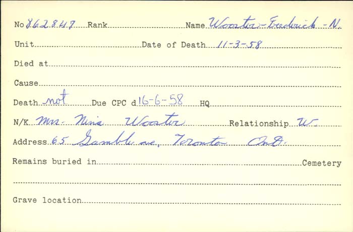Title: Veterans Death Cards: First World War - Mikan Number: 46114 - Microform: wilson_r